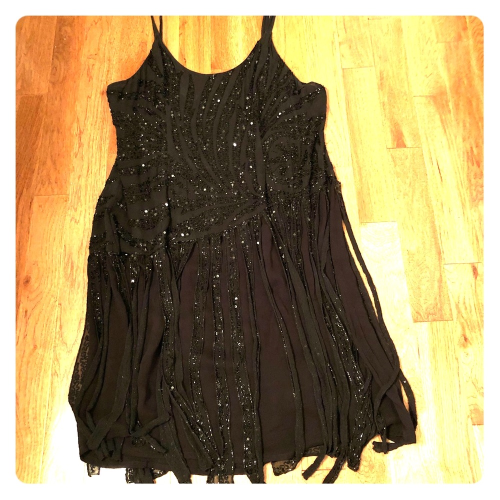Scala Black Sequin Midi Dress flapper vibes